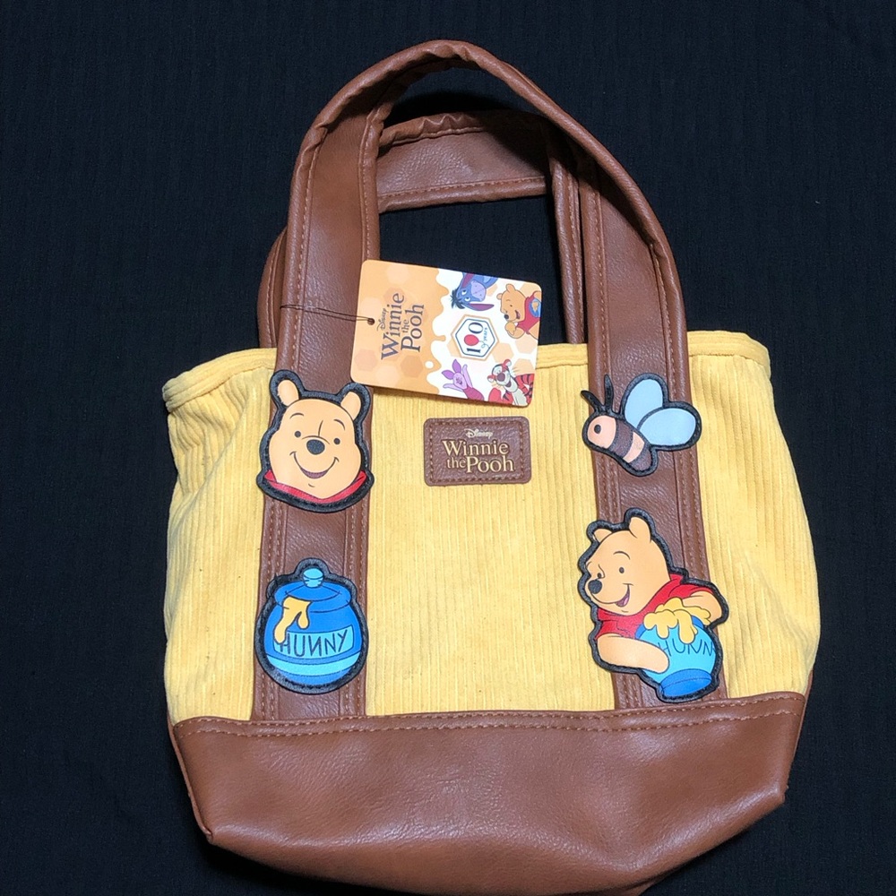 Disney Winne-the-Pooh Mini Tote Bag, Faux-Leather, Winne/Honey Pot Patches